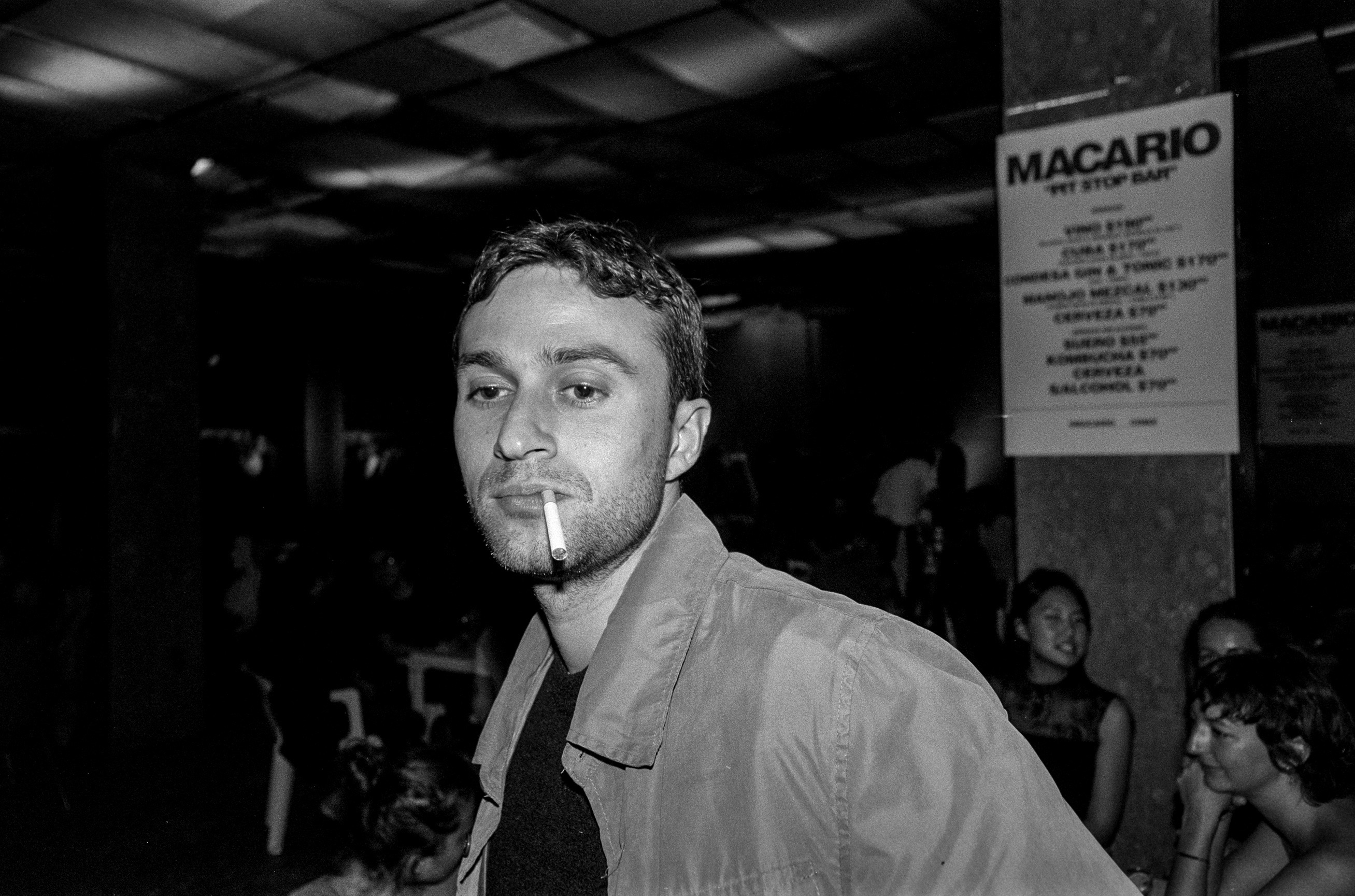 Portrait at a nighttime party in black and white